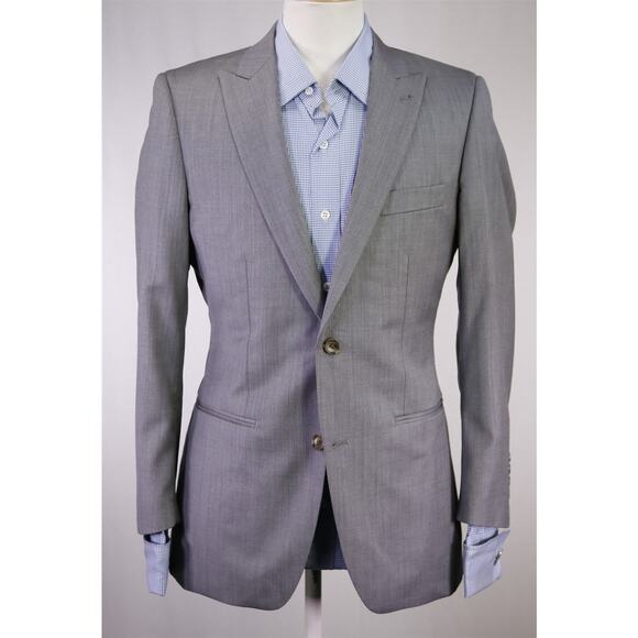 Indochino Custom Gray Pinstripe Peak Lapel Slim Fit 2-Btn Blazer Jacket 36S - Picture 2 of 8